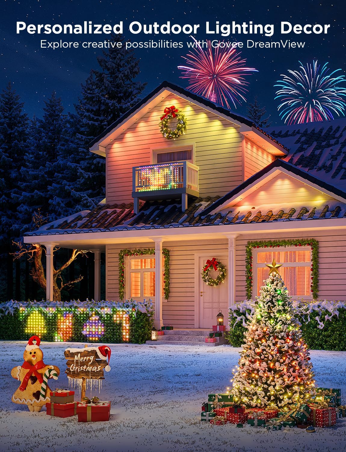 Govee Outdoor Net Lights, 2.8*9.4ft with RGBIC and DIY Functions, 480 LEDs Smart Net Lights with 64 Modes for Bush Patio Decor, Compatible with Alexa & Google Assistant, Outdoor Waterproof, Green Wire - Image 3