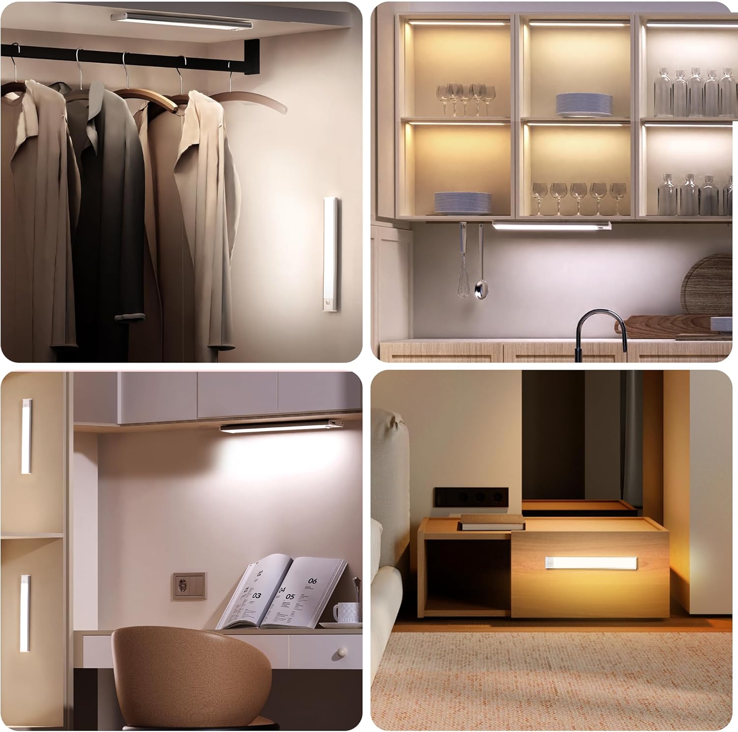5 Pack Under Cabinet Lighting,Rechargeable Motion Sensor Light Indoor,3 Colors Dimmable,Magnetic Closet Lights,Under Counter Lights for Kitchen - Image 8