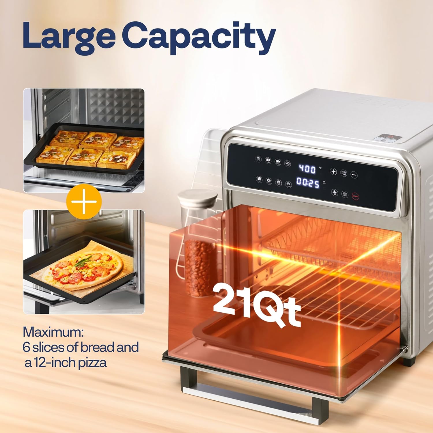 VIVOHOME 21 Qt Air Fryer Toaster Oven Combo, 8-in-1 Convection Oven Countertop with Rotisserie and Dehydrator, Stainless Steel Digital Air Fryer Oven with 7 Accessories, 1800W - Image 5