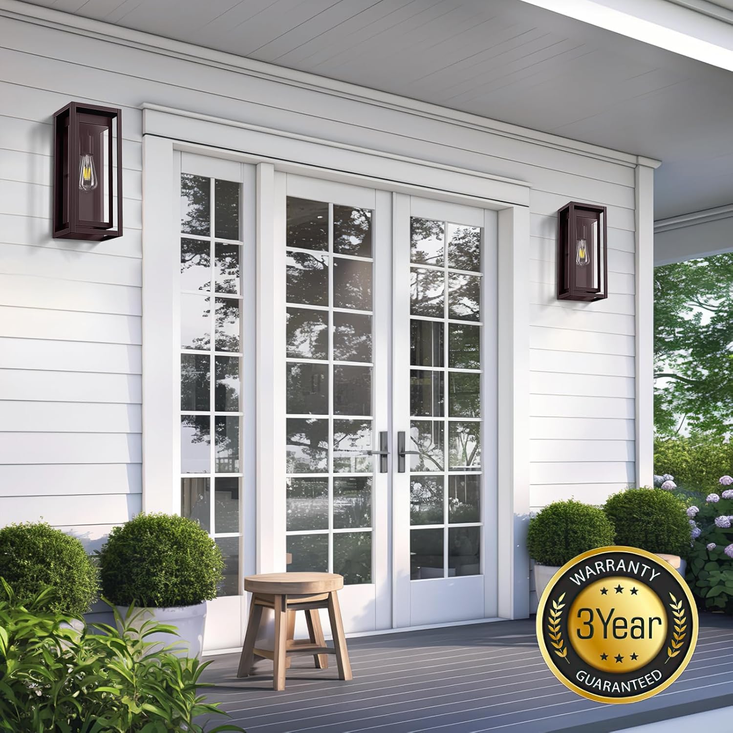 15" Large Oil Rubbed Bronze Outdoor Light Fixture, 2 Pack ORB Outdoor Sconces, Modern Waterproof Wall Lights with Clear Glass Shade for Front Door, Porch, Garage - Image 2