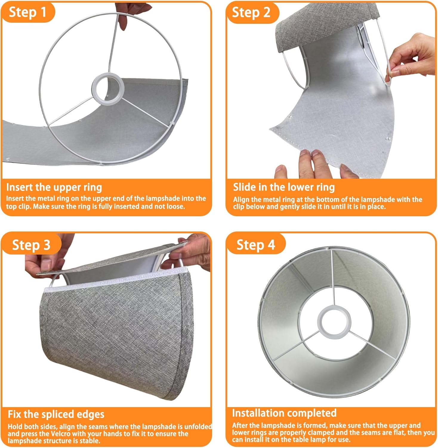 Small Empire Lamp Shades Set of 2 – Grey Linen, 5.91" Top x 10.24" Bottom x 7.48" H, Fits E26 Sockets with Fixing Rings (Not for UNO Fitting), Table Lamp Replacement Shades(Assembly Required) - Image 4