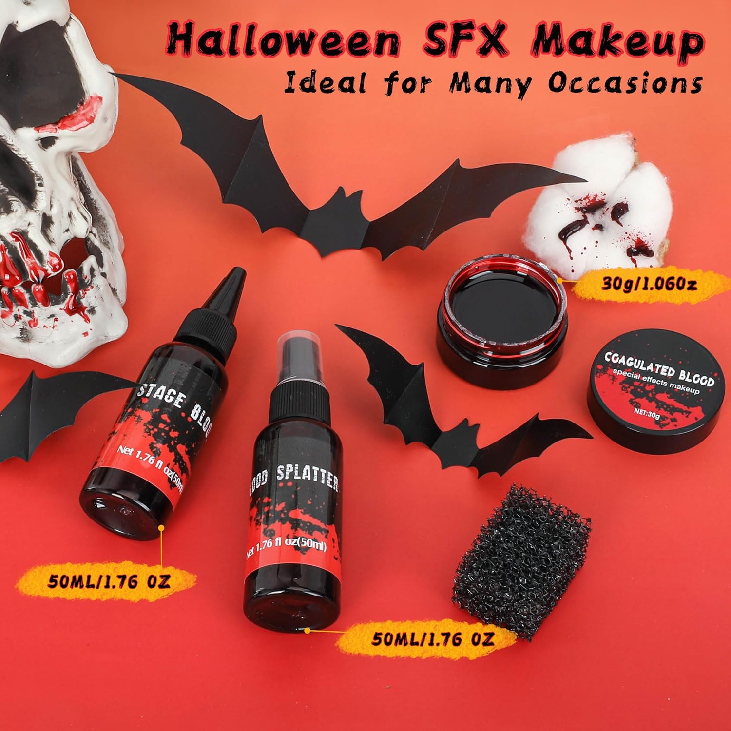 3PCS Halloween Fake Blood Makeup Kit - Coagulated 1.06oz + Spray 1.76oz + Dripping 1.76oz , Realistic Washable SFX Makeup for Zombie Costumes , Perfect for Spooky Season - Image 4