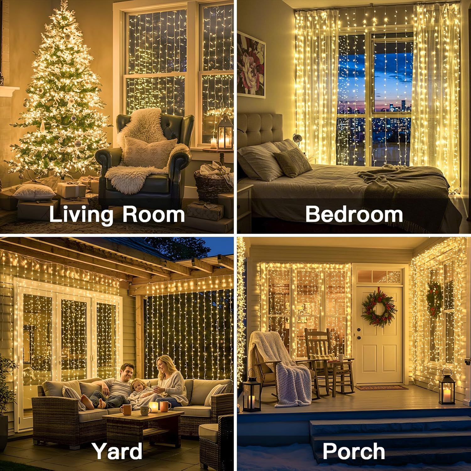 suddus Curtain Lights for Bedroom, 300 Led 9.8x9.8ft Hanging String Lights Outdoor, Fairy Curtain Lights Indoor for Christmas, Dorm, Wall, Backdrop, Window, Wedding, Party, Birthday Decor, Warm White - Image 2