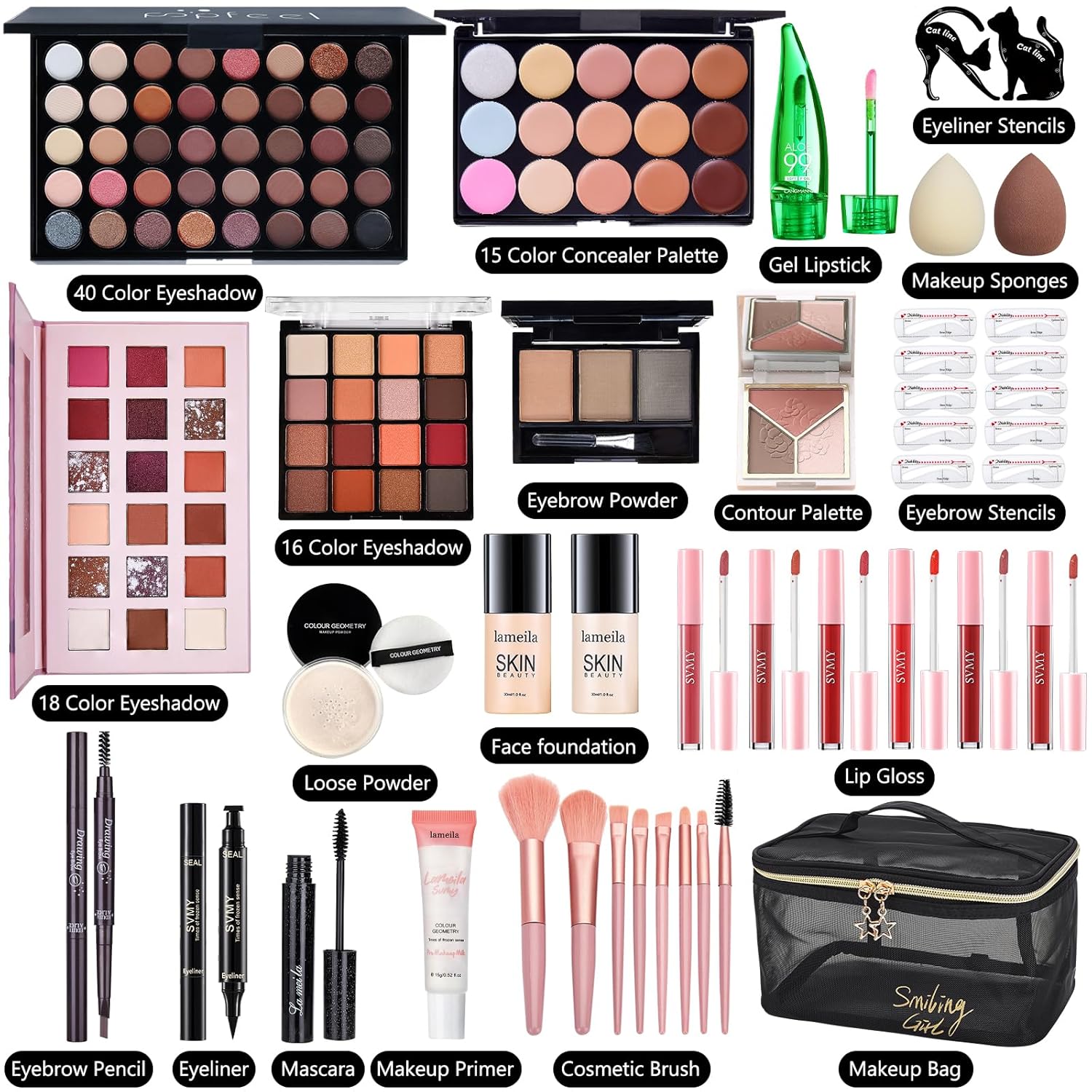 All in One Makeup Kit for Women Full Kit, Make Up Gift Set for Women, Makeup Essential Bundle Includes Foundation Face Primer Eyeshadow Contour Palette Lipstick Eyeliner Mascara Cosmetic Brush Set - Image 2