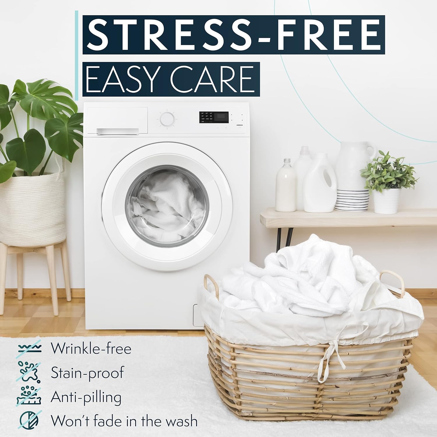 HC COLLECTION Bed Sheets Set King with 2 Pillowcases, Hotel Luxury Platinum 1800 Series Brushed Microfiber Sheet w/Deep Pocket, Ultra Soft Lightweight 4 Pcs Linen Bedding for Hot Sleepers, White - Image 5