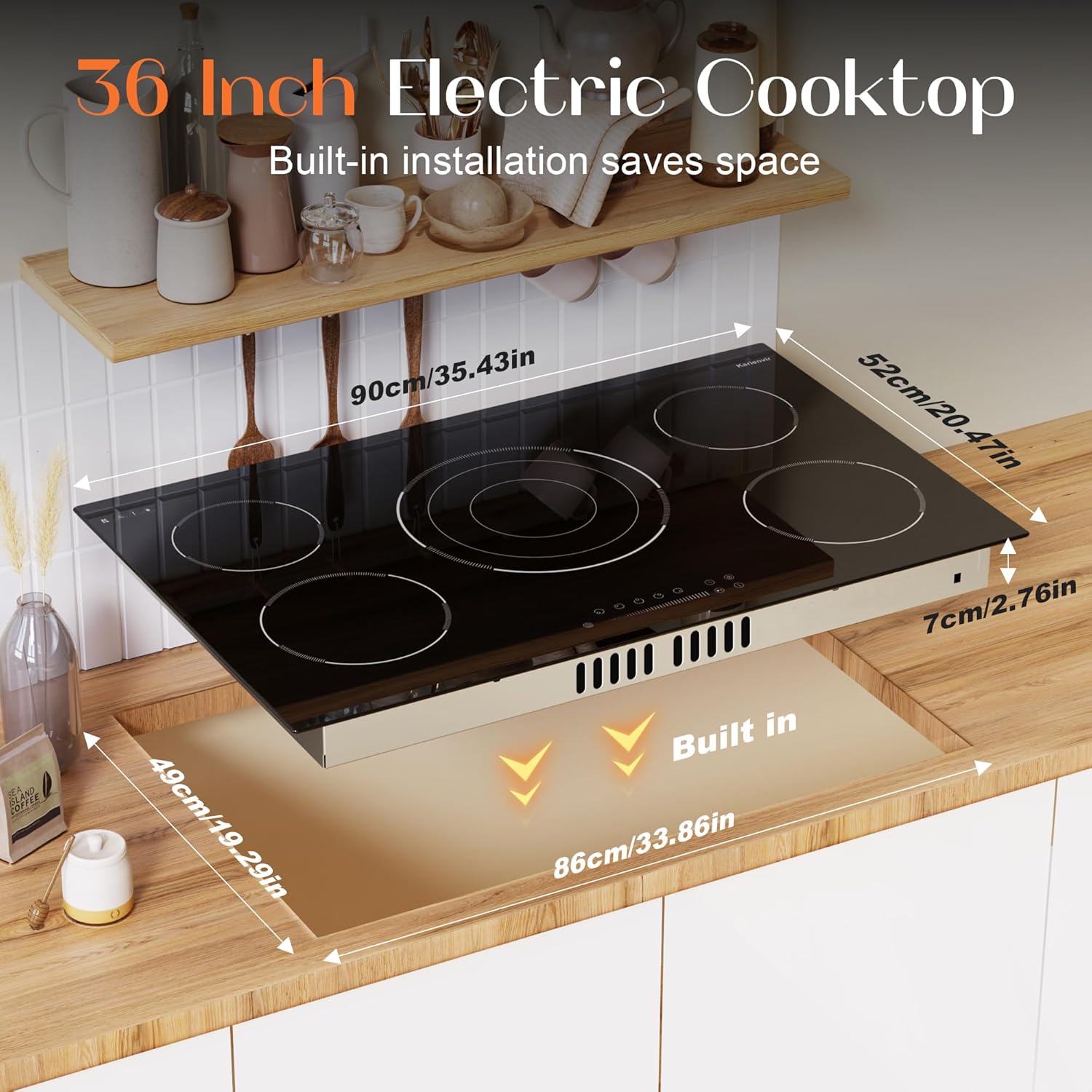 36 Inch Electric Cooktop, 5 Burner Electric Cooktop Bulit in, 9200W, 9 Power Levels, Electrics Stove with Timer, Safety Lock, Pause, 220V-240V Hard Wire - Image 6