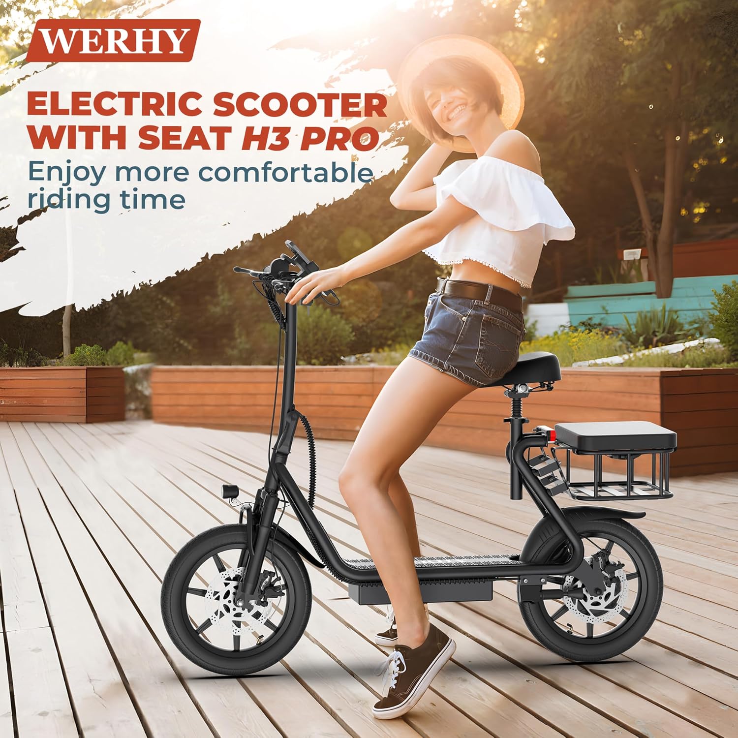 WERHY Electric Scooter,Max 27/49 Miles Ranges, Top Speed 22 mph, 500W Motor, 14'' Tires, Foldable E-Scooter with Suspension, Digital Display, Cruise Control,Rear Seat Box/Basket - Image 6