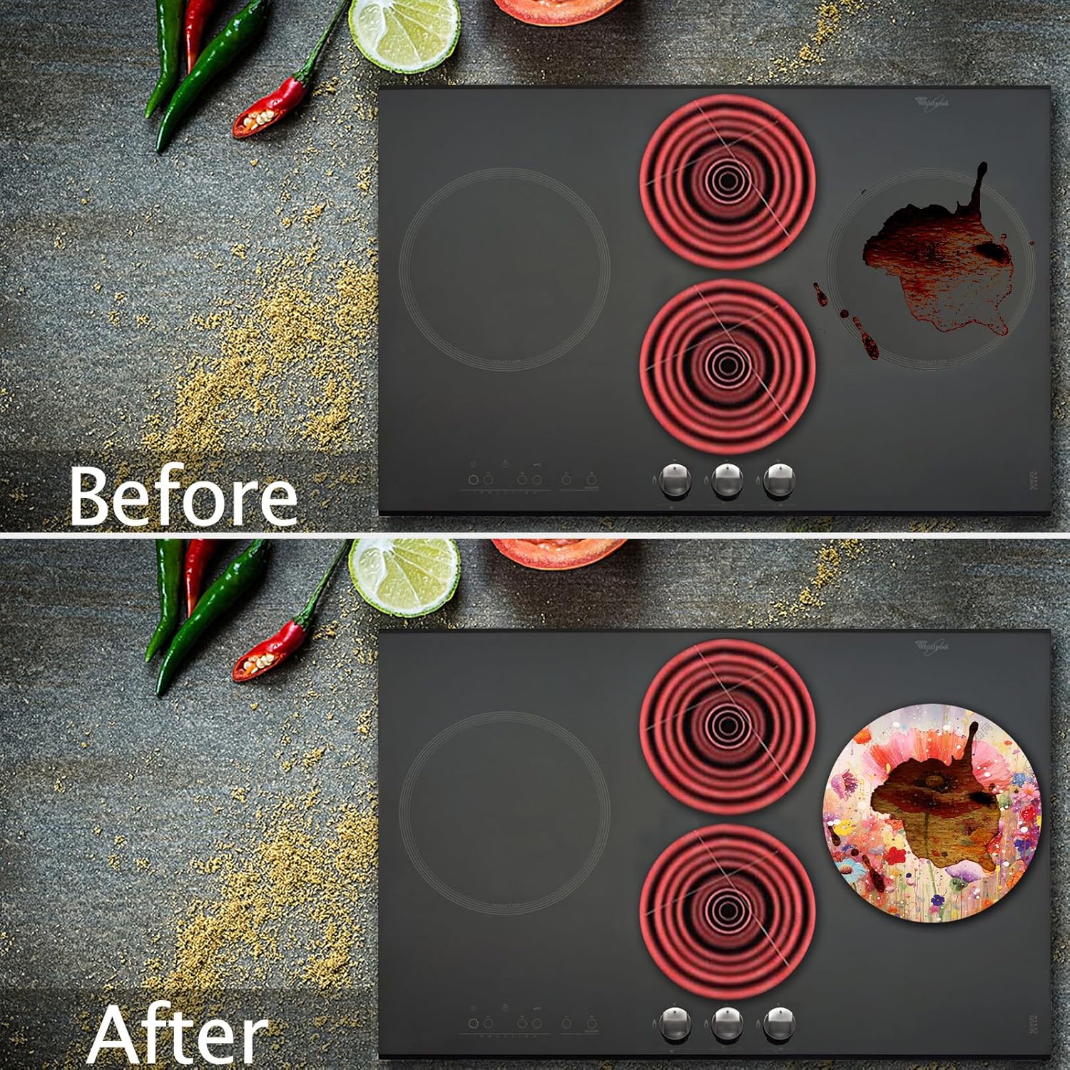 Tucocoo Stove Burner Covers, Abstract Floral Gas Stove Burner Covers Set of 4, 8 Inches and 10 Inches Stove Top Covers for Electric Stove Metal Stove Cover Gas Stove Top Covers, Flowers Kitchen Decor - Image 4