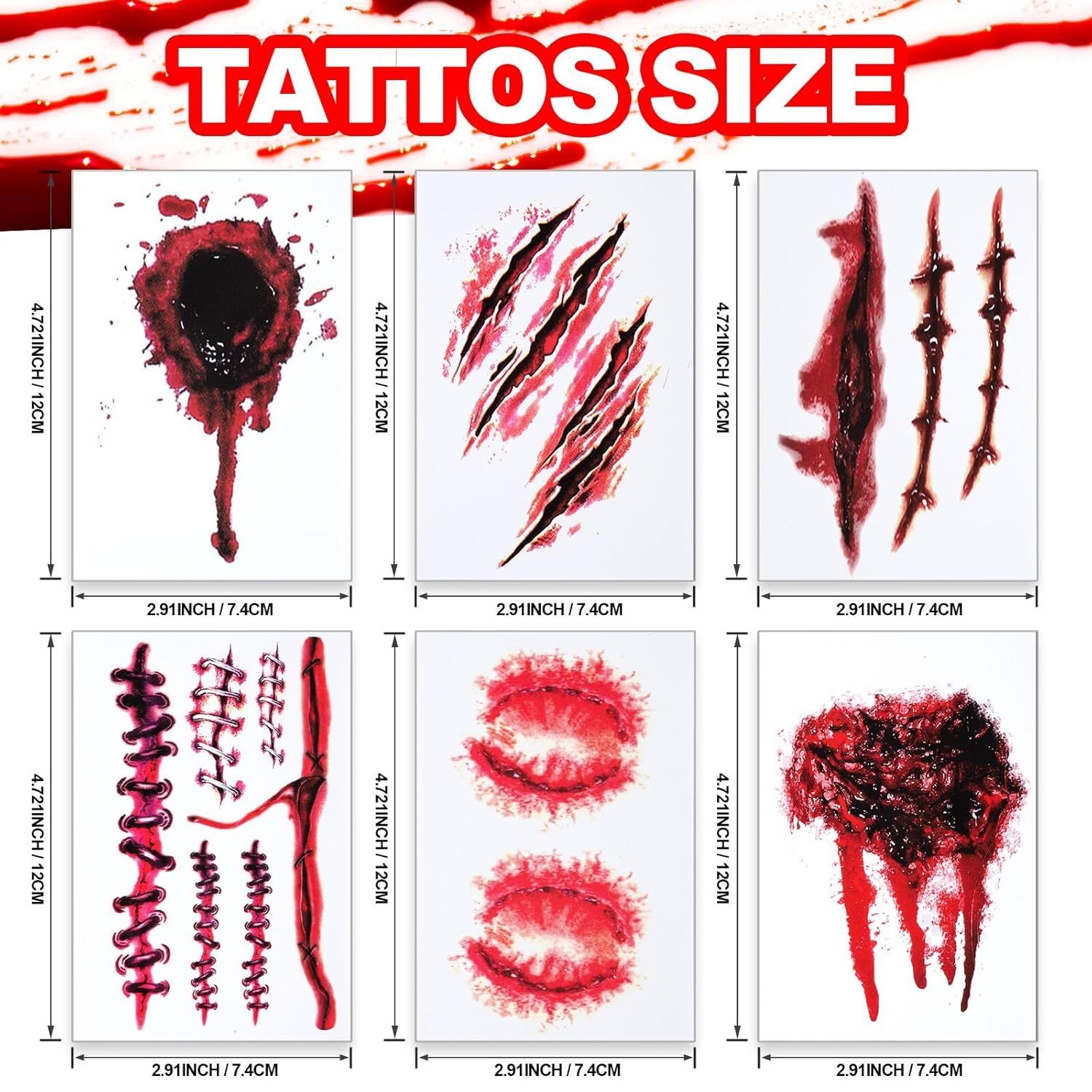 YGDZ Halloween Face Tattoos, Zombie Makeup Kit Fake Scars for Halloween Costume Makeup, Fake Wound Realistic Blood Cuts, Stitch Temporary Tattoos, Halloween Face Stickers for Kids, Adults - Image 5