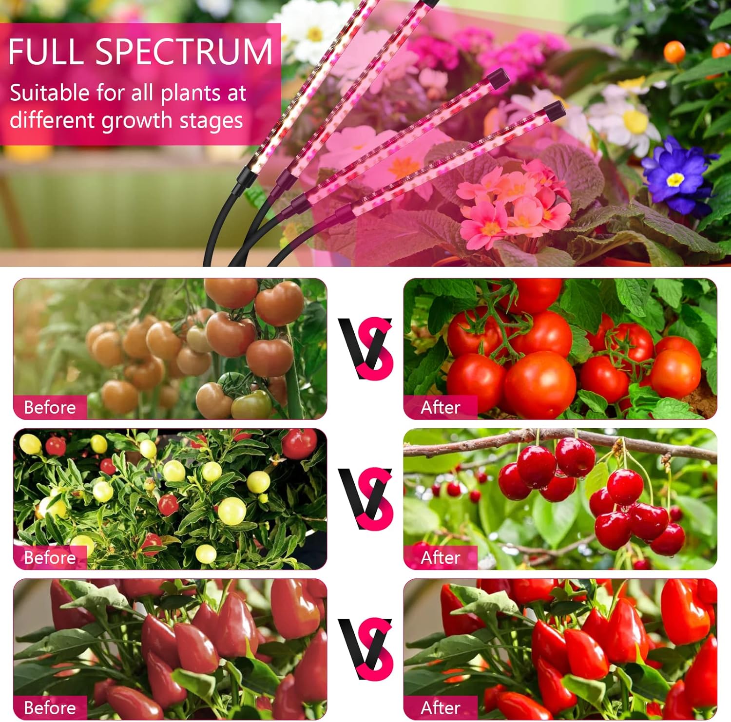 Grow Lights for Indoor Plants, Four Head LED Grow Light with Full Spectrum, Red White Spectrum for Indoor Plant Lamp, Adjustable Gooseneck, Suitable for Vegetation - Image 4