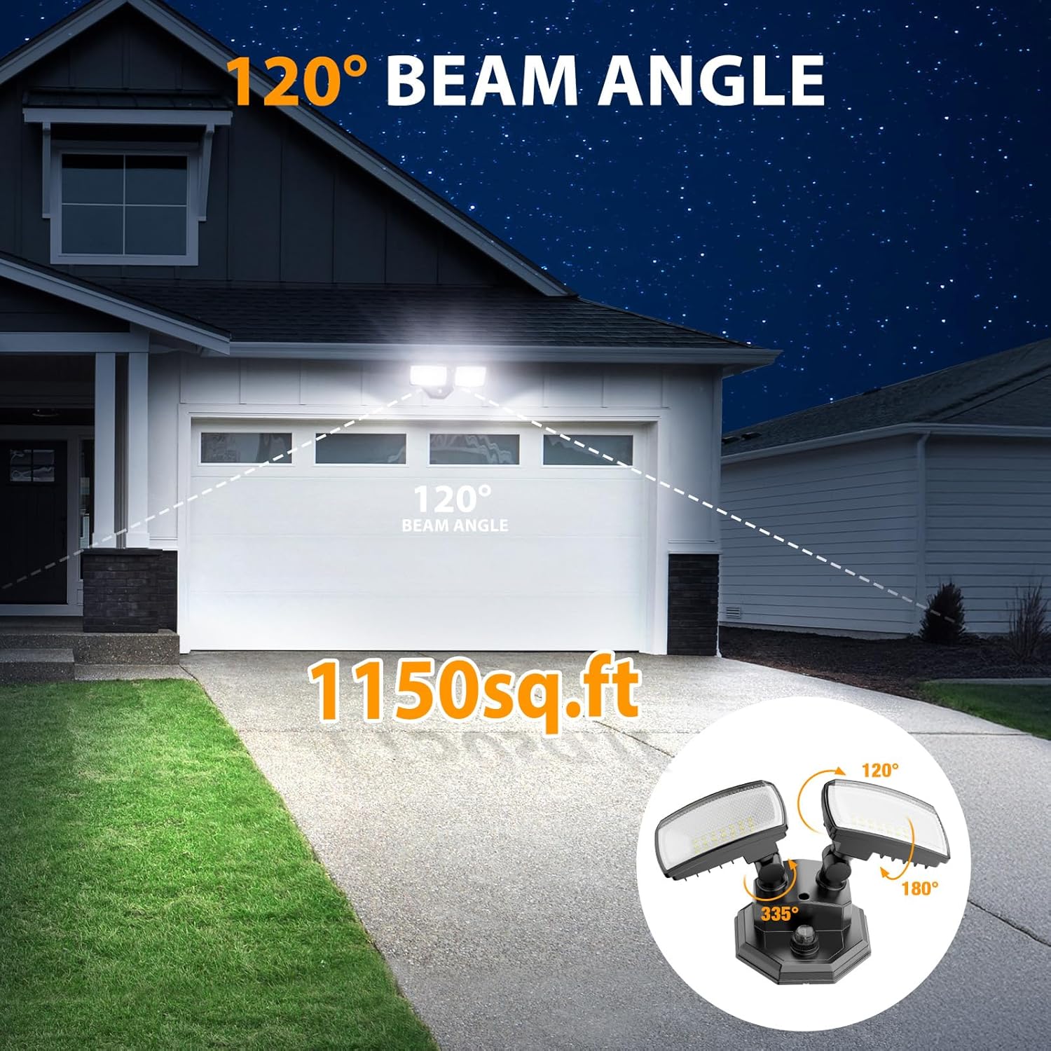 Onforu 32w 3200LM Dusk to Dawn Outdoor Lighting,6500K Dual-Head Flood Light Outdoor with Photocell,IP66 Waterproof Security Lights,Exterior Daylight Off and Night On Black Wall Light for Patio Garden - Image 5