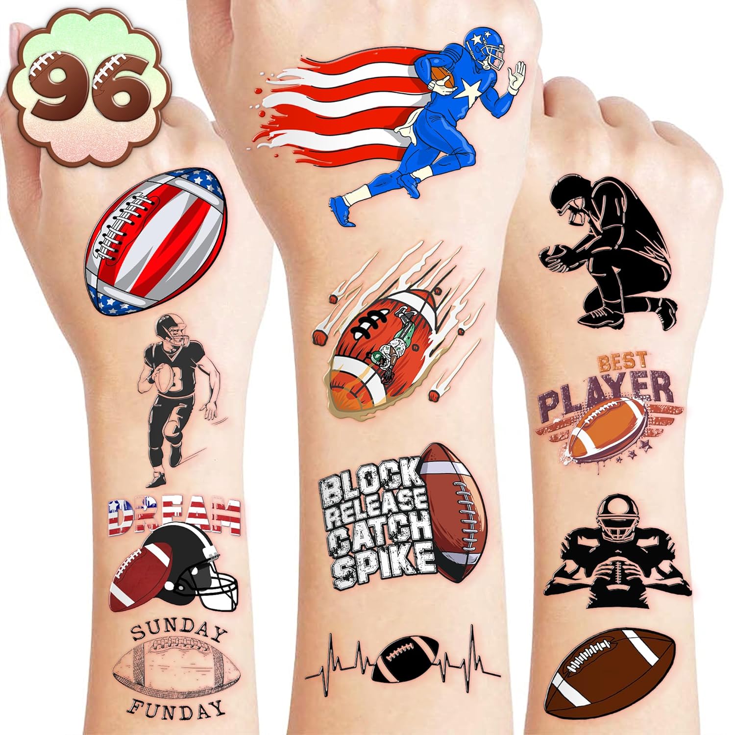 96PCS Football Pre-Cut Temporary Tattoos - Party Favors for Kids, Boys & Girls - American Football Theme, Perfect for Birthday Parties, Classroom Prizes, Cheerleader Gifts & School Events Gift - Image 5