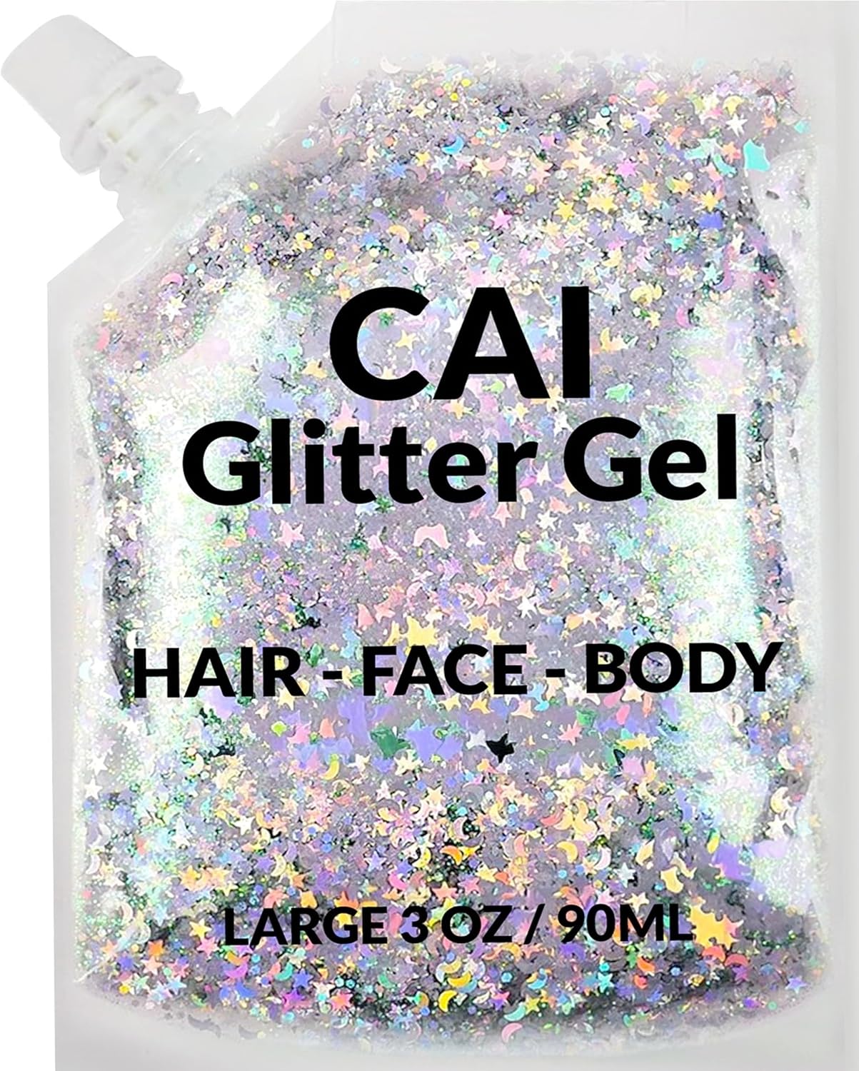 Face, Body & Hair Glitter Gel – Halloween Glitter for Kids and Women – 3 Oz Cosmetic-Grade Gel w/Moon & Stars for Festivals & Halloween Party, Easy Apply & Wash Off - Silver 1Pack