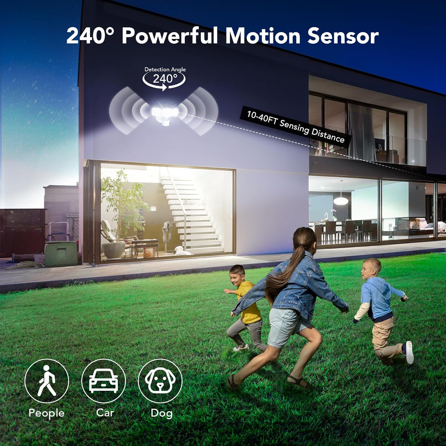 OREiN Motion Sensor Outdoor Flood Lights, 26W 3500LM Bright Security Lights, 5000K Daylight, Dusk to Dawn/Auto/Mode, IP65 Waterproof Hardwired Exterior Lighting for Garage, Driveway, Backyard(White) - Image 4