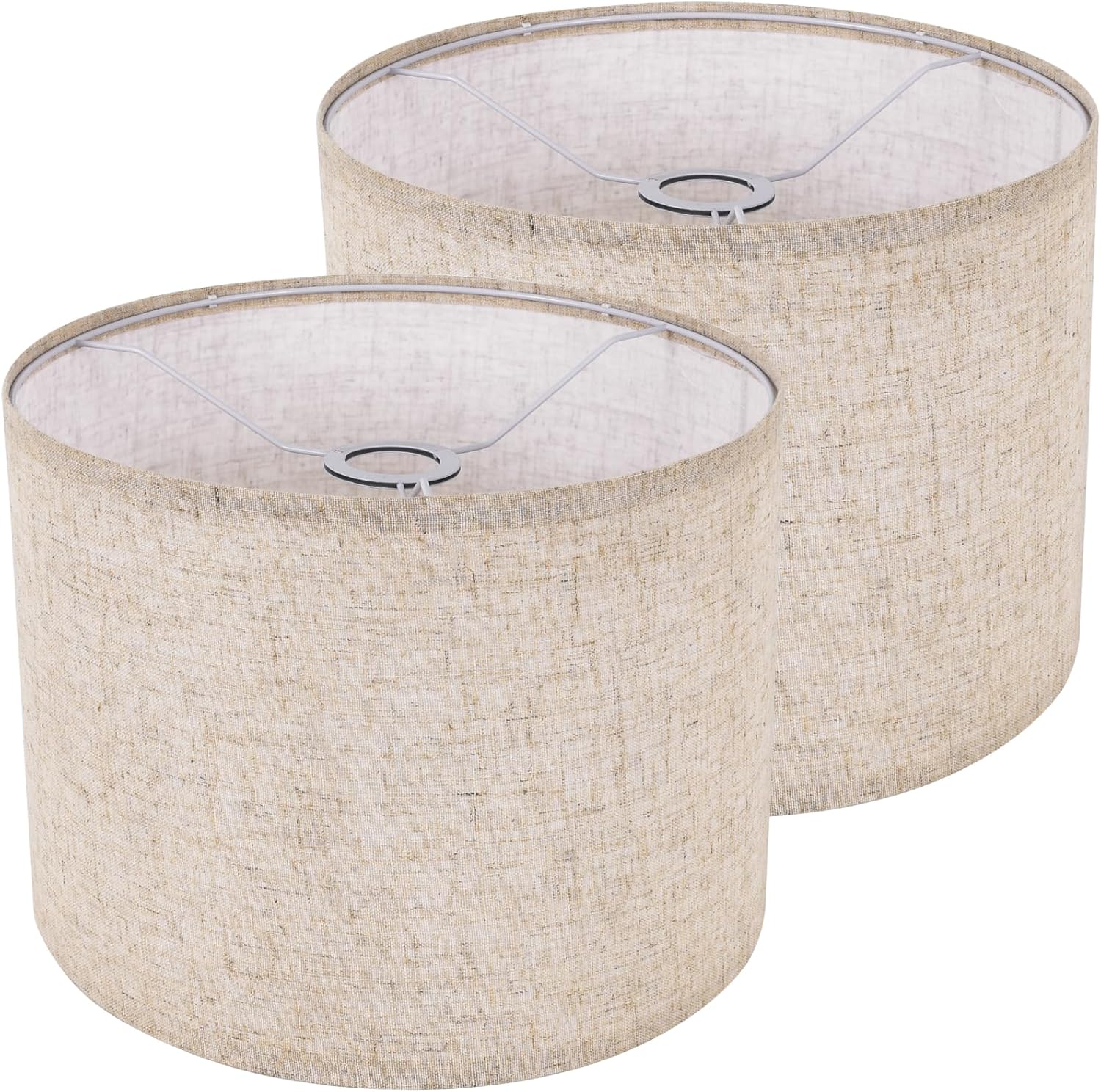 Large Lamp Shades Set of 2, Beige Drum Lampshades 13”Top X 13” Bottom X 10” High, Replacement Lamp Shades Natural Linen Hand Crafted for Table Lamps Floor Lamps Chandelier, Assembly Required