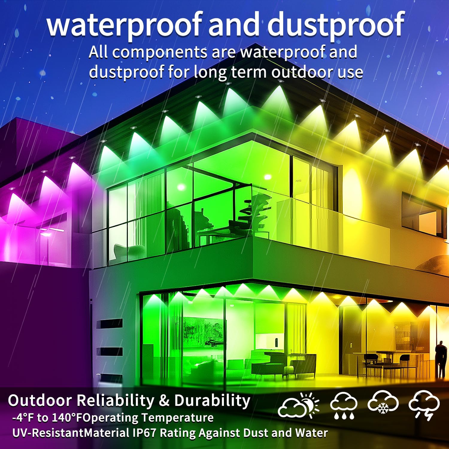 100FT Permanent Outdoor Lights - Waterproof Smart LED RGB Eaves Lights with App/Remote Control, Music Sync & DIY Scenes, Perfect for Christmas, Halloween, Parties & Daily Decor, Ideal for House Roof - Image 4