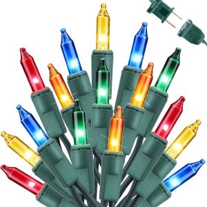 Toodour Multicolor Christmas Lights, 12.5ft 50 Count Incandescent Christmas String Lights, UL Certified Connectable Green Wire Xmas Lights for Tree, Holiday, Party, New Year, Indoor Xmas Decorations