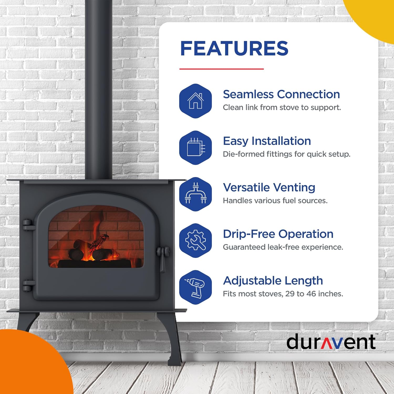 DuraVent 6 Inch Adjustable Lightweight Stainless Steel Double Wall Wood Burning Stove Pipe Connector to Vent Smoke or Exhaust, Black - Image 2
