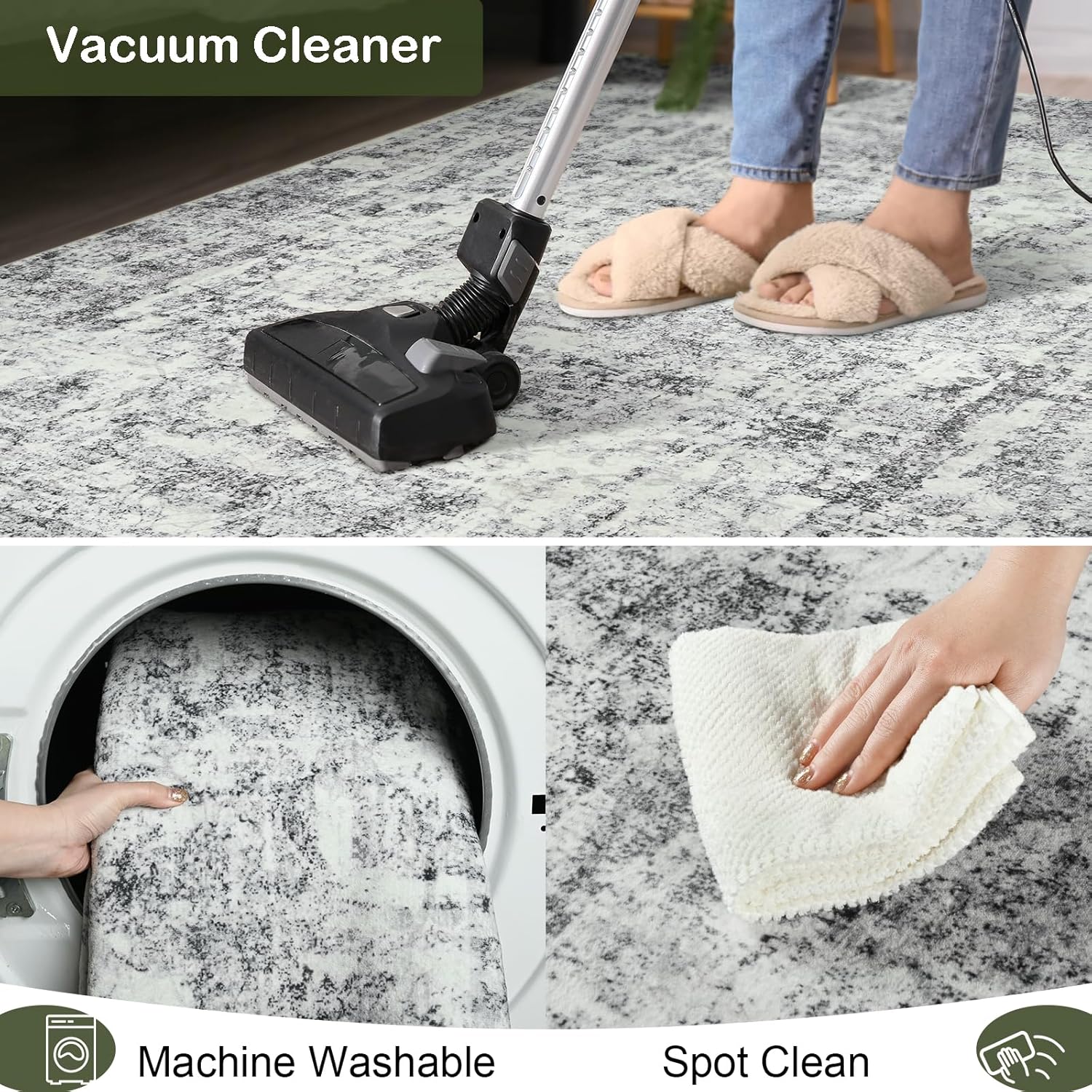 HOMORE Machine Washable Rug 6x9 Grey Rug for Living Room, Modern Neutral Rugs for Bedroom Non Slip Carpet for Kids Nursery Room, Gray Area Rugs for Dining Room Kitchen Dorm - Image 7