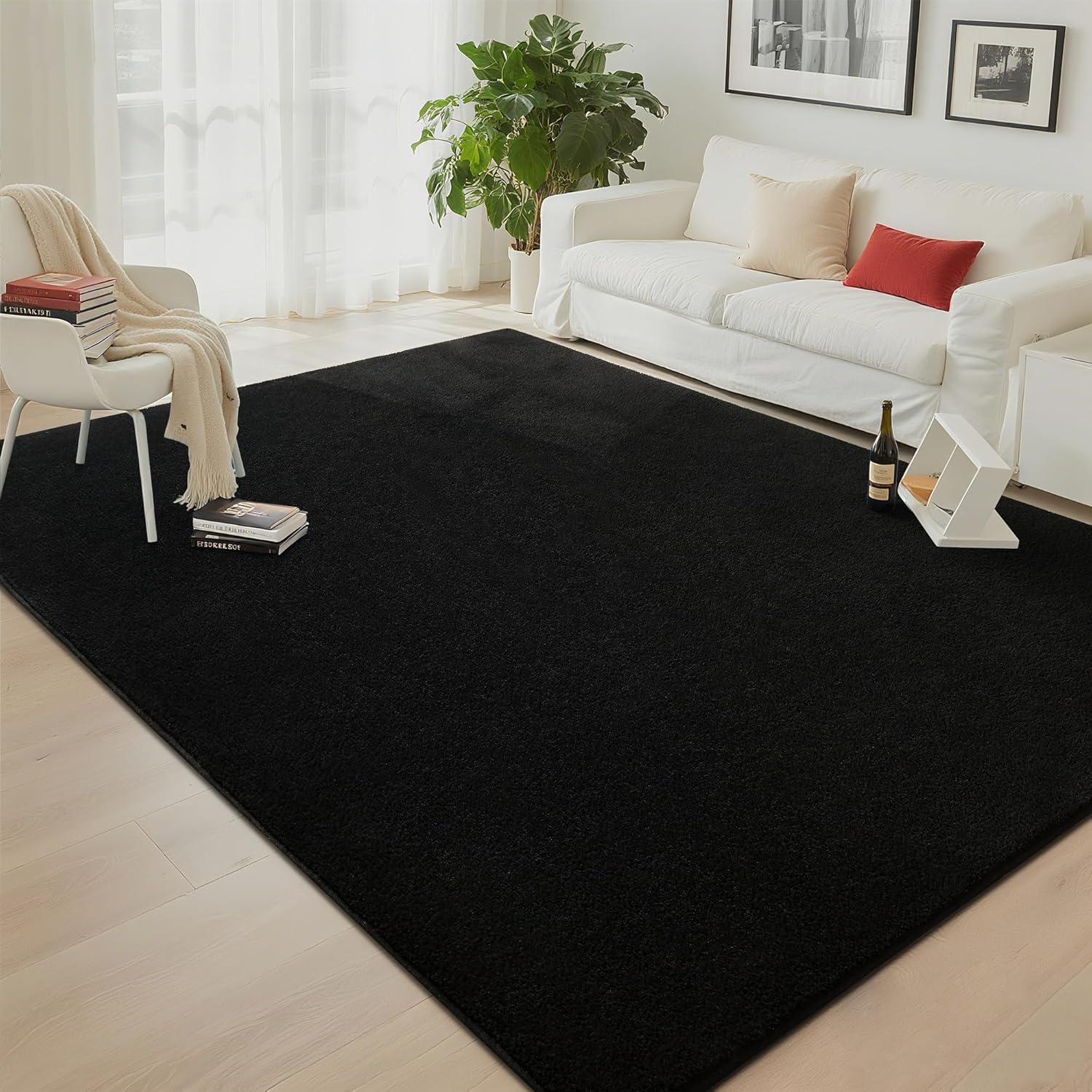 Foxmas 4x6 Area Rugs for Bedroom Living Room, Black Soft Thickened Memory Foam Carpet, Non-Slip Washable Indoor Modern Minimalist Shaggy Rug for Boys Girls Dorm Home Decor - Image 5