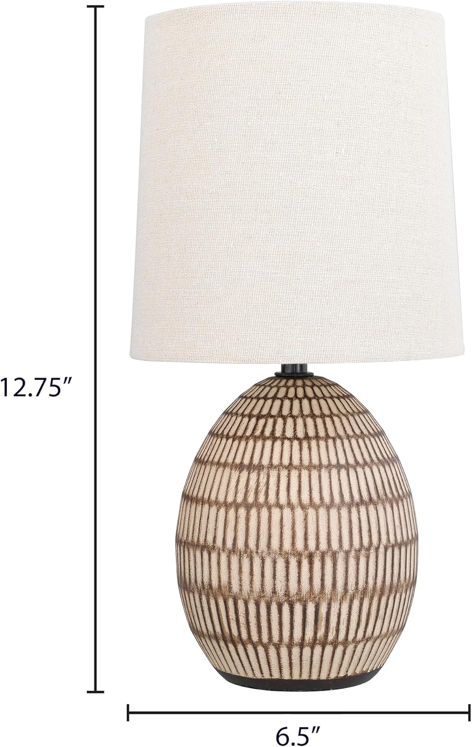 Xtreme Ceramic Table Lamp with Shade, 12.75” inch Carved Textured Table Lamp, Brown Modern Lamp with Beige Shade, Small Bedside Lamp for Bedroom Nightstand, Living Room, Requires E26 Bulb - Image 3