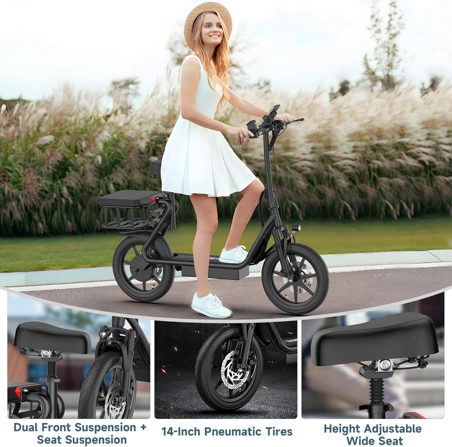 WERHY Electric Scooter,Max 27/49 Miles Ranges, Top Speed 22 mph, 500W Motor, 14'' Tires, Foldable E-Scooter with Suspension, Digital Display, Cruise Control,Rear Seat Box/Basket - Image 2