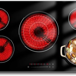 36 Inch Electric Cooktop, 5 Burner Electric Cooktop Bulit in, 9200W, 9 Power Levels, Electrics Stove with Timer, Safety Lock, Pause, 220V-240V Hard Wire
