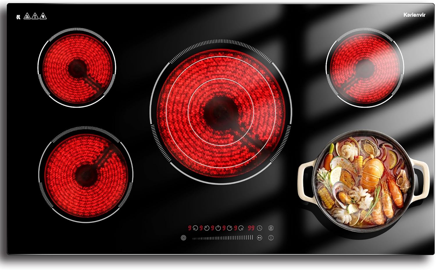 36 Inch Electric Cooktop, 5 Burner Electric Cooktop Bulit in, 9200W, 9 Power Levels, Electrics Stove with Timer, Safety Lock, Pause, 220V-240V Hard Wire