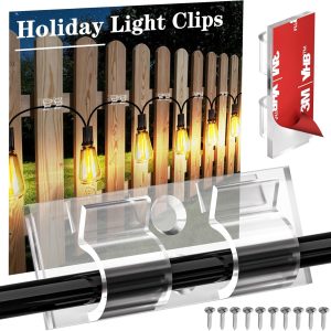 XHF 30PCS Clear Hooks for Outdoor String Lights Clips, Heavy Duty Adhesive wih Holes and Screws, for Hanging Christmas Lighting