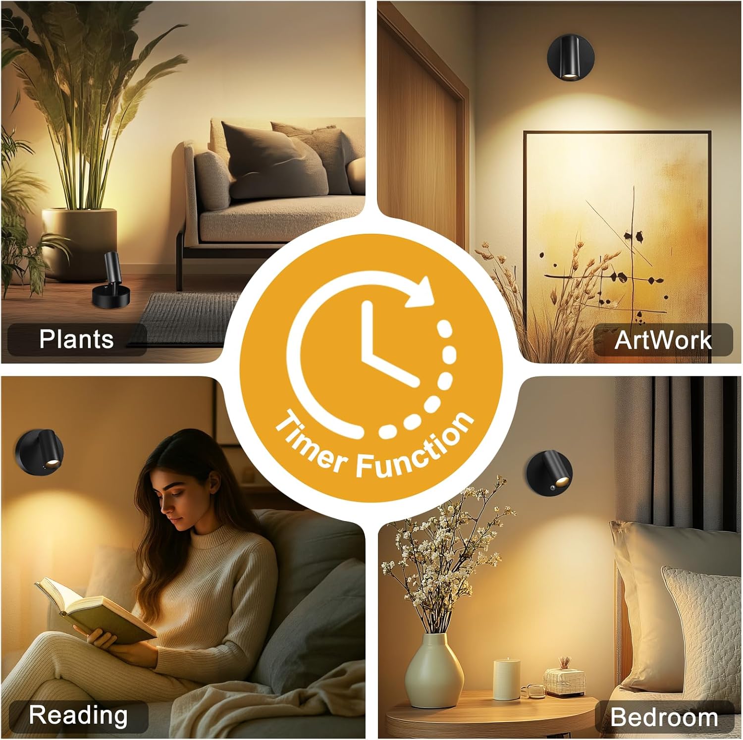 Kimjo Spot Lights Indoor, 4000mAh Rechargeable Battery LED Spotlight Indoor with Remote, Wireless Picture Lights with Timer Dimmable, Uplighting for Plant, Wall Art Display (2 Pack) - Image 7