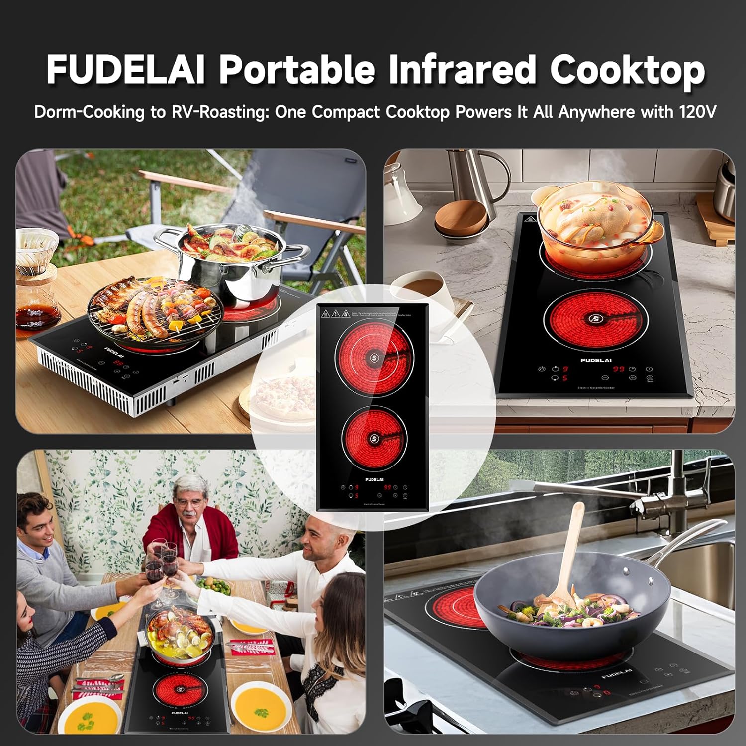 2 Burners Electric Cooktop, Portable Ceramic Cooktop with 9 Power Levels & Timer, 1800W 120V, Child Safety Lock, Built-in/Countertop Use, RV Camping, Safety Auto Shutoff, UL Certified Plug - Image 7