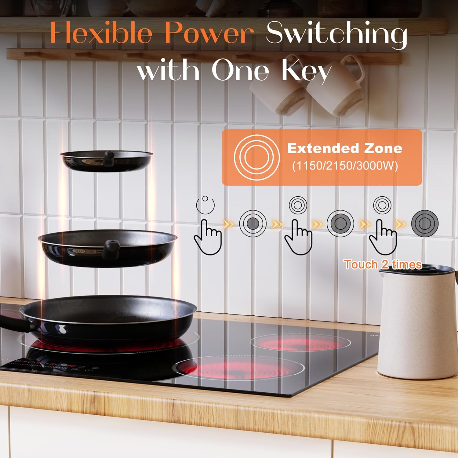 36 Inch Electric Cooktop, 5 Burner Electric Cooktop Bulit in, 9200W, 9 Power Levels, Electrics Stove with Timer, Safety Lock, Pause, 220V-240V Hard Wire - Image 3