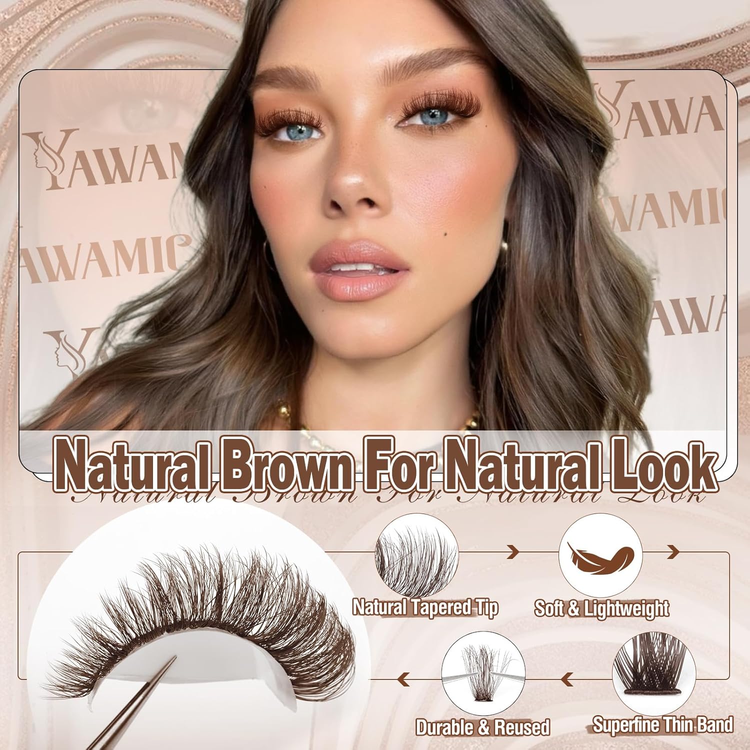 Yawamica Brown Lash Clusters Fluffier Eyelash Extension 10-16mm Individual Lashes D Curly Eyelash Clusters 40D+50D+70D Volume 300pcs Cluster Lashes Pestañas Pelo a Pelo DIY Lash Extension at Home - Image 3