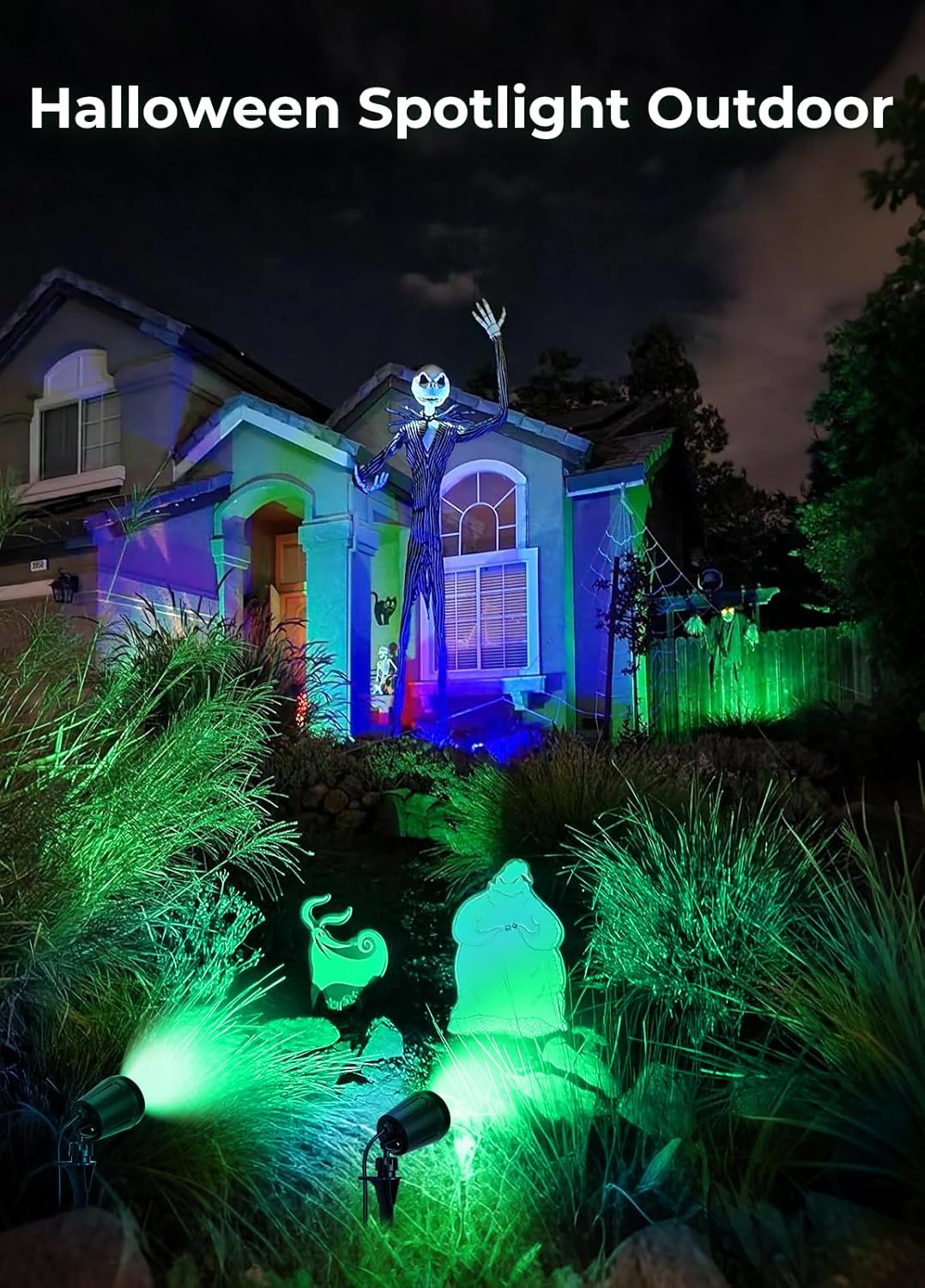 Christmas Spotlights Outdoor, 120V Plug-in Halloween Spot Light, 5000K LED Landscape Lighting with 5 Color Lenses (Red Green Blue Purple Yellow), IP67 Waterproof, 2 Pack - Image 7