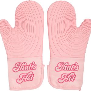 Paris Hilton Oven Mitt Set with Iconic That's HOT Design, Heat Resistant Pot Holders Featuring Non-Slip Textured Silicone Grips, 2-Piece Set, Pink
