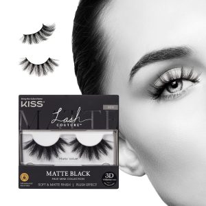KISS Matte Black, False Eyelashes, 'Matte Velvet', 16mm, Includes 1 Pair Of Lash, Easy to Apply, Reusable Lash Clusters