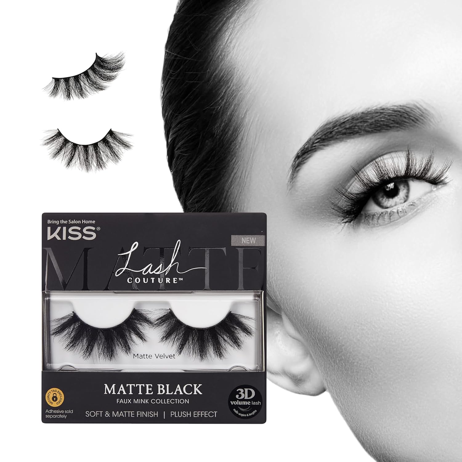 KISS Matte Black, False Eyelashes, 'Matte Velvet', 16mm, Includes 1 Pair Of Lash, Easy to Apply, Reusable Lash Clusters