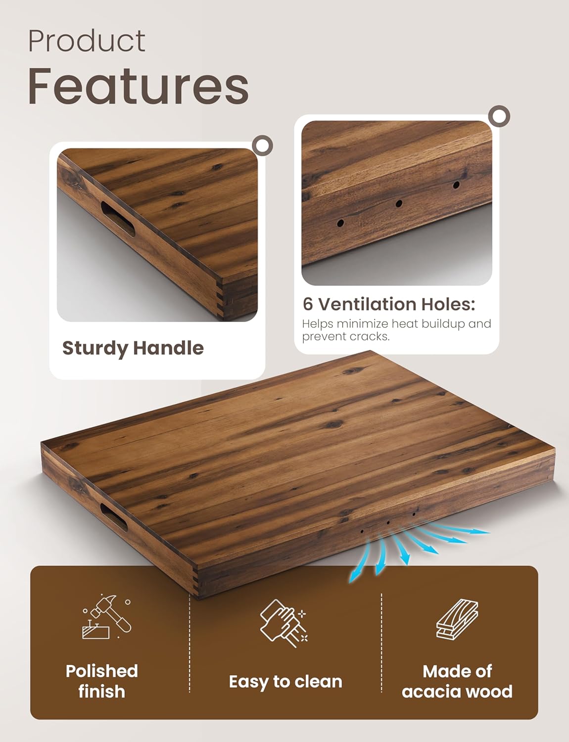 Stove Top Covers for Electric Stove 30”x22” (Outer) / 28.9”x20.8” (Inner) - Acacia Wood Noodle Board Gas Stovetop - Stove Top Covers for Gas Burners - Sink Cover For Counter Space (Walnut, X-Large) - Image 4