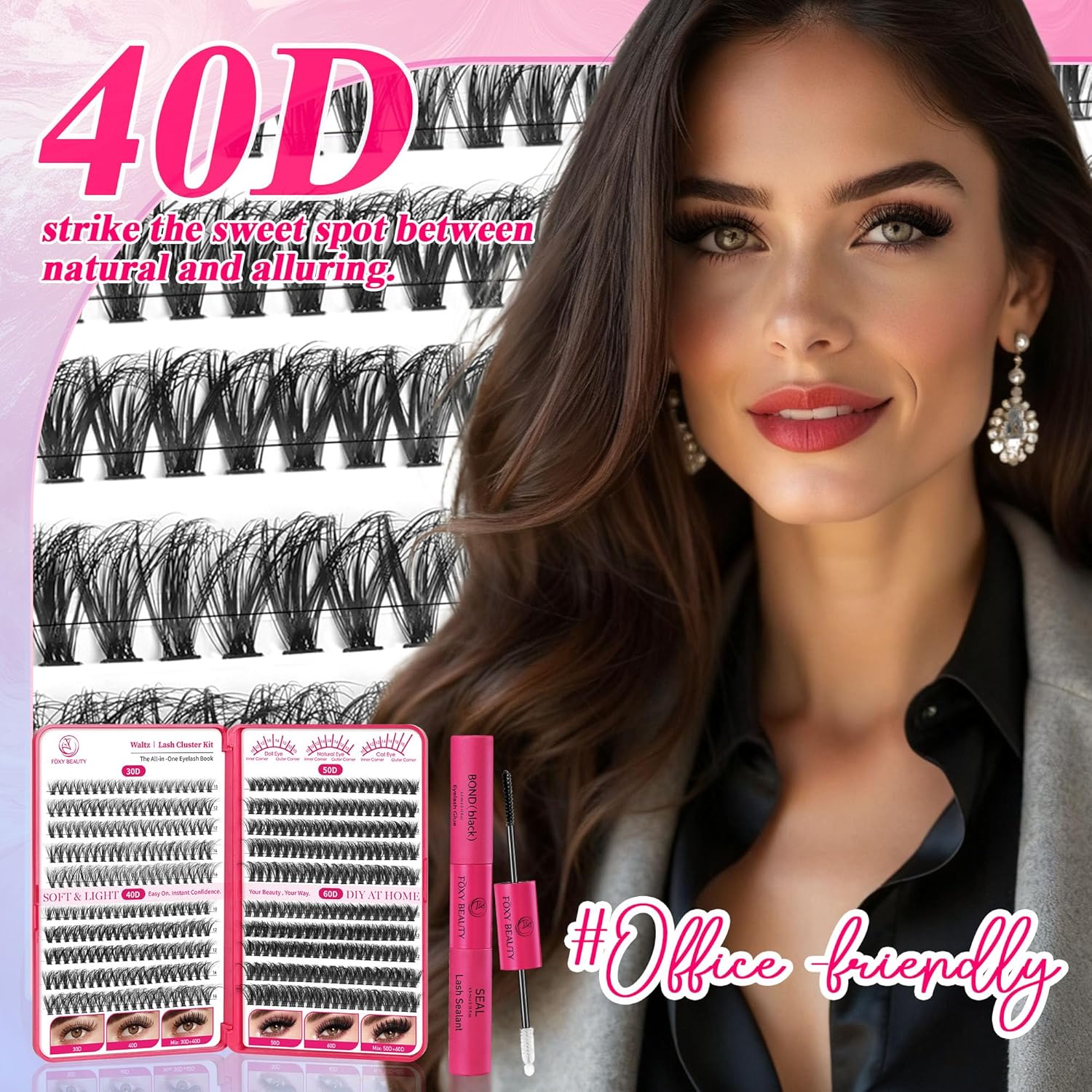 Waltz Lash Clusters Kit - Lash Clusters Lash Extension Kit with Bond and Seal Eyelash Cluster 30D40D50D60D-0.07 D Curl lashes Eyelash Extension Kit DIY at Home - Image 8