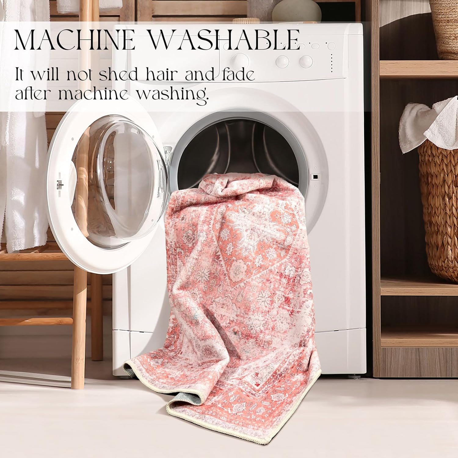 MUJOO Pink Rugs for Bedroom Girls 3'x5' Rug Washable Boho Area Rug for Living Room Small Cute Non Slip Throw Carpet for Bedside Dorm Shower Room Soft Light Pink Floral Home Decor - Image 6