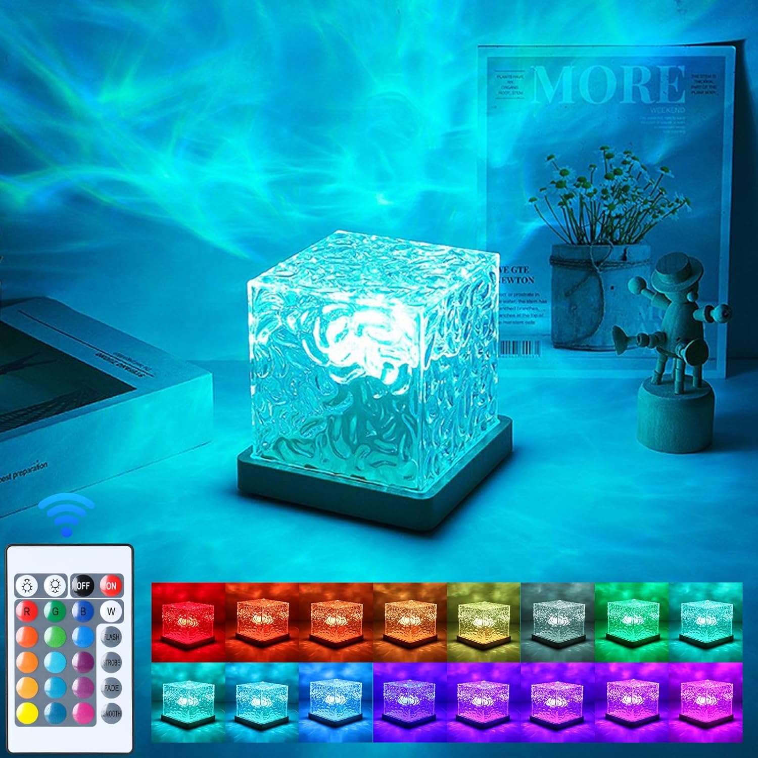 Northern Lights Projector Rechargeable,Mood Lighting Ambient Lighting Ocean Wave Projector with 16 Colors and Dynamic Ripple Effect for Living Room Bedroom Decor – Cordless