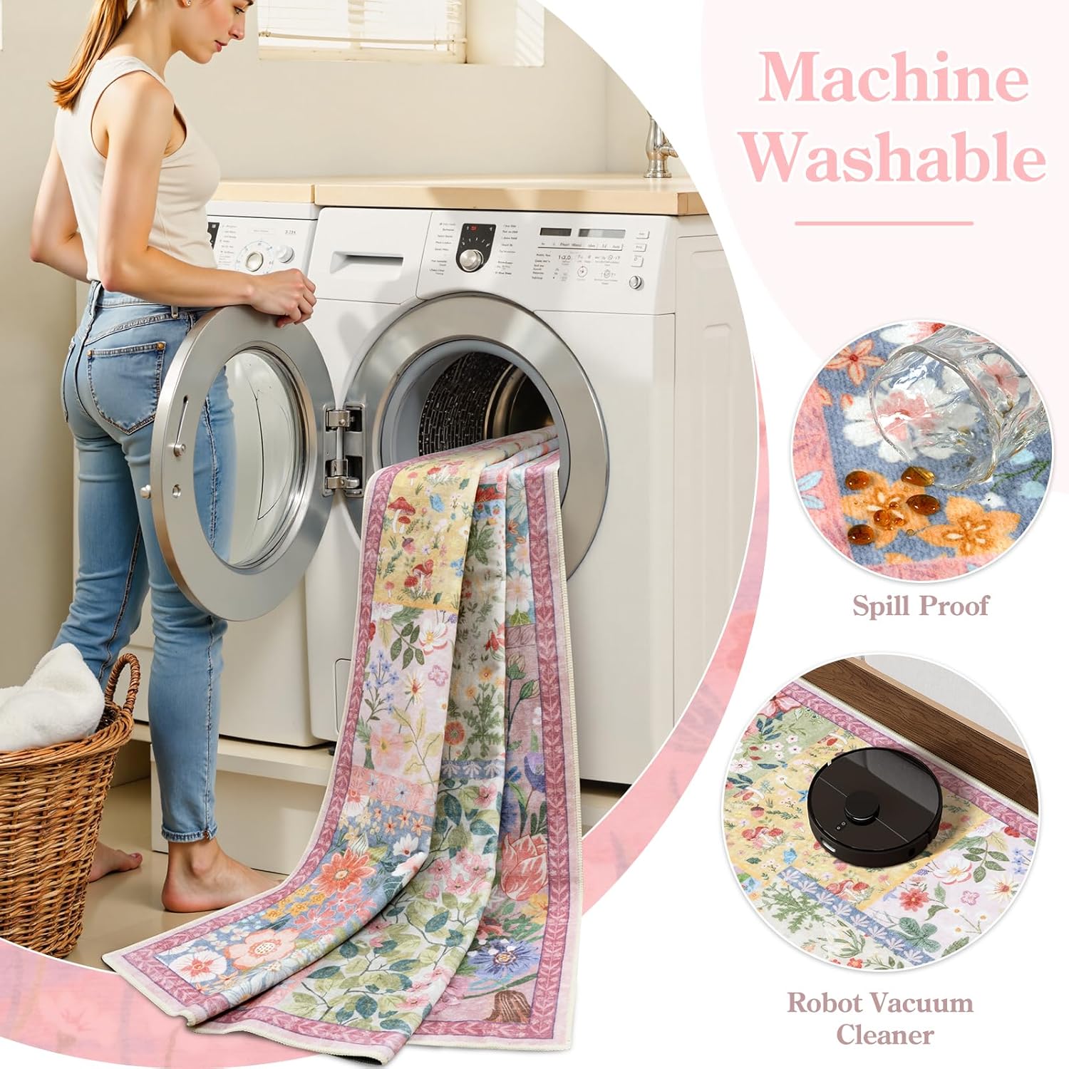 LIVEBOX 5 x 7 Pink Rugs for Bedroom Girls, Soft Patchwork Pink Rug for Living Room, Non-Slip Nursery Rug Girl, Washable Rugs 5x7 Carpet for Playroom - Image 4