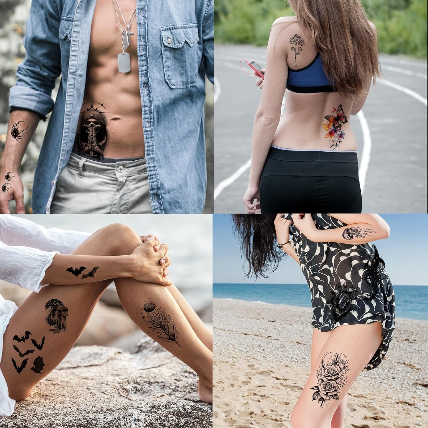 102 Sheets Halloween Tiny Temporary Tattoos Stickers, Fake Tattoos That Look Real And Last Long, Halloween Include Black Scary Wolf Lion Tiger Skeleton Skull Tattoos - Image 4