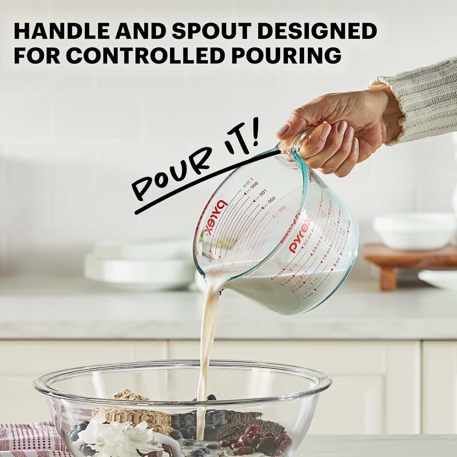 Pyrex Essentials (3-Pack) Glass Measuring Cups Set, (1, 2 & 4 Cup) Measuring Cups For Prepping, Baking and Cooking, Preheated Oven, Dishwasher, Freezer, and Microwave Safe - Image 4