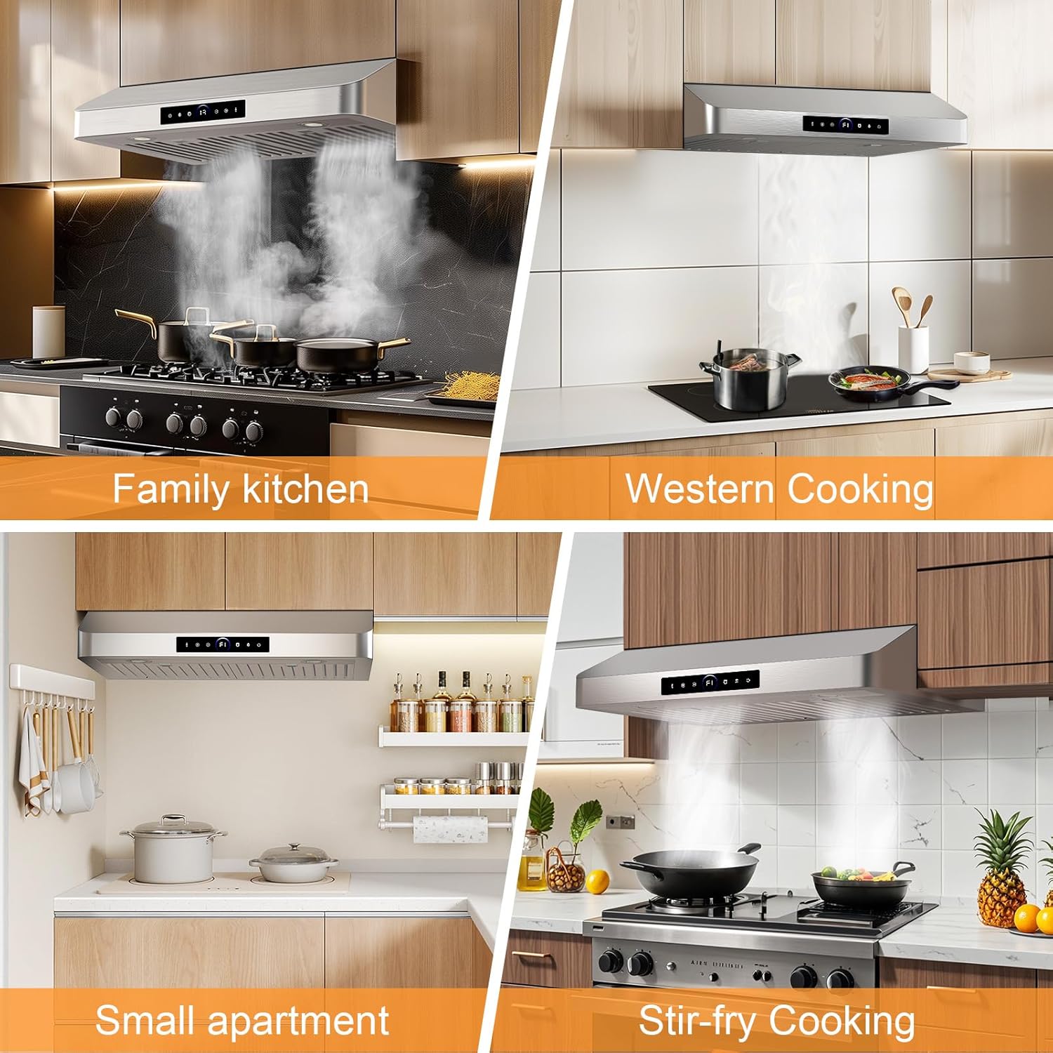 30 Inch Under Cabinet Range Hood 1200CFM, 4-Speed Kitchen Hood with Touch Control & Gesture Sensing Stainless Steel Kitchen Stove Vent Hoods with 2 LED Lights Standard Series - Image 4