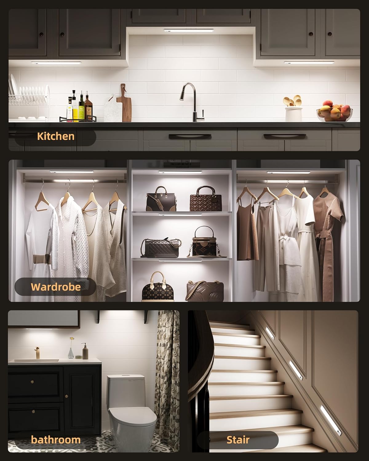 EZVALO 3 Pack Under Cabinet Lighting, Rechargeable Motion Sensor Light, LED Closet Lights Wireless, 5700K Dimmable, Timer, Magnetic, with Remote Control for Kitchen, Closet, Stair - Image 7