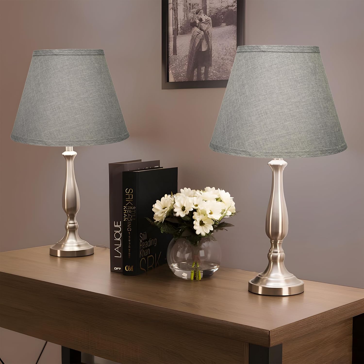 Small Empire Lamp Shades Set of 2 – Grey Linen, 5.91" Top x 10.24" Bottom x 7.48" H, Fits E26 Sockets with Fixing Rings (Not for UNO Fitting), Table Lamp Replacement Shades(Assembly Required) - Image 7