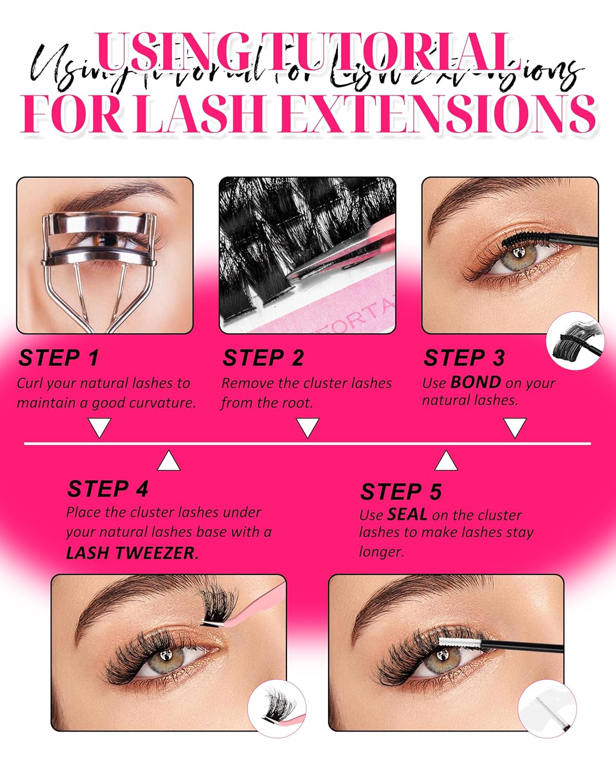 MilyBest 4 Styles Lash Clusters Kit 864Pcs Eyelash Clusters Lash Kit Volume Lashes Clusters D Curl DIY Individual False Eyelashes with 2 Bond&Seal Wispy Bulk Cluster Eyelash Extensions Kit De Pestañas - Image 9