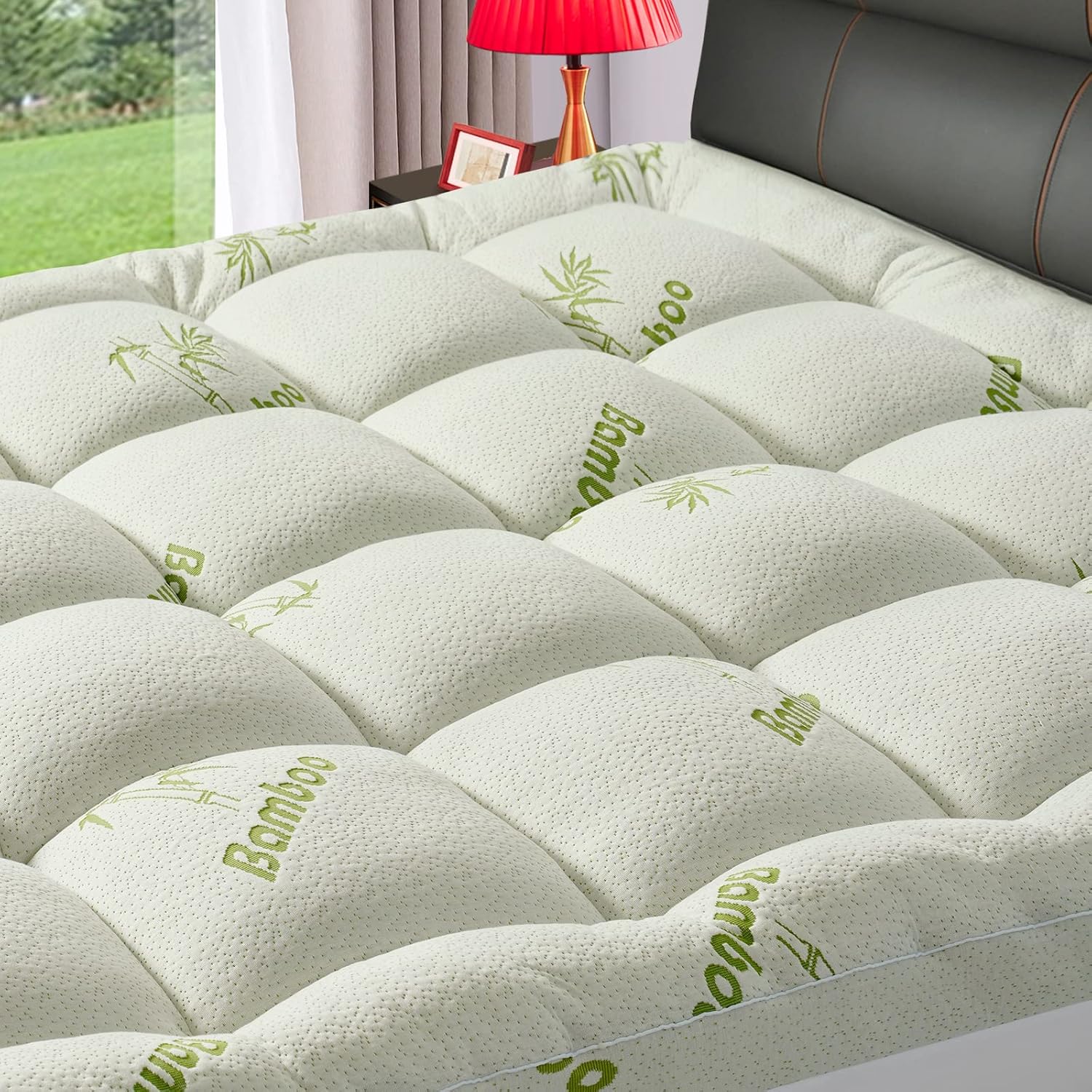 Premium Viscose Made from Bamboo Queen Size Mattress Topper for Back Pain, 1200 GSM Quilted Fitted Extra Thick Mattress Pad,Pillow Top Mattress Cover with Deep Pocket Up to 21 Inches(60 * 80inch)