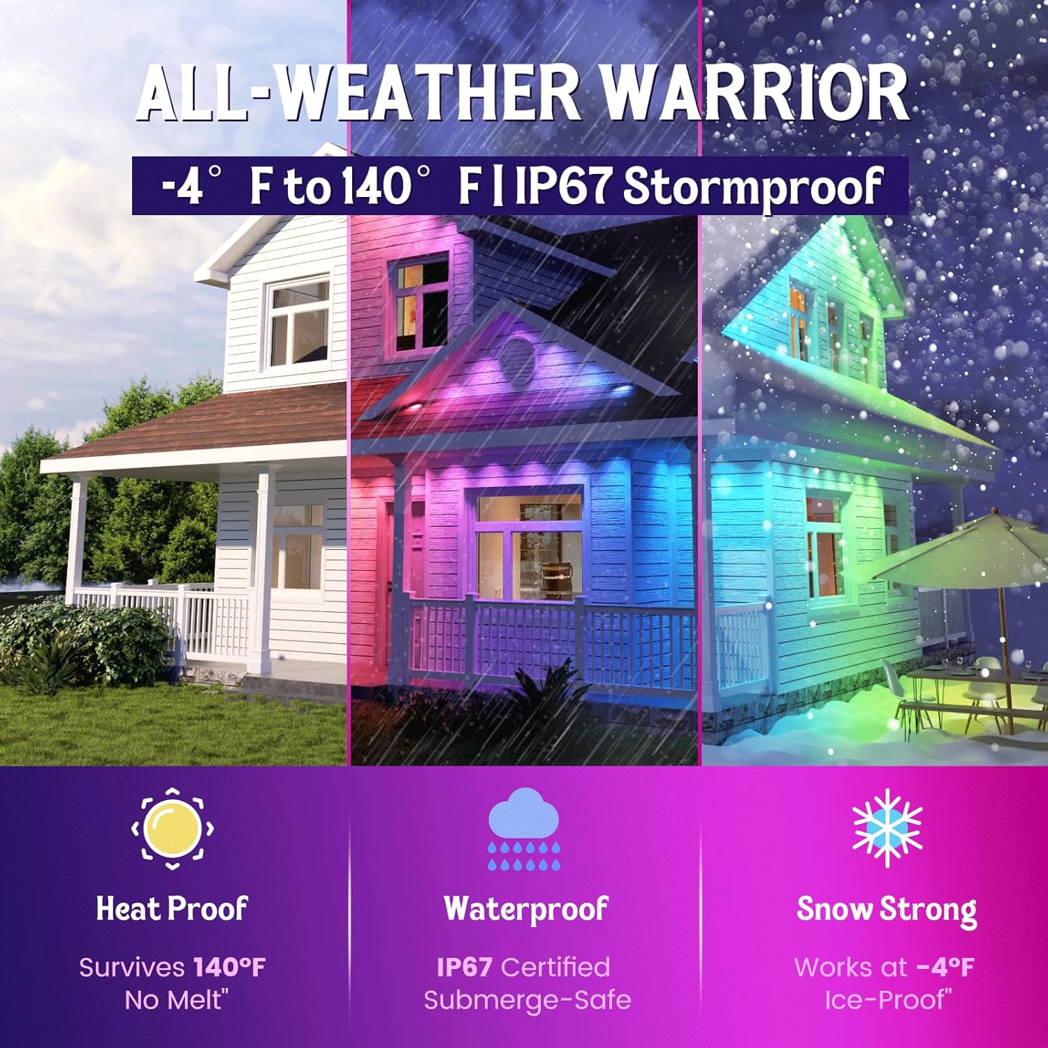 ISOPHO Permanent Outdoor Lights, Smart RGB String Lights with 75 Scene Modes, 100ft Eaves LED Light, Waterproof IP67, Applicable to All Holidays, Parties, Halloween, Christmas, App & Remote Control - Image 2